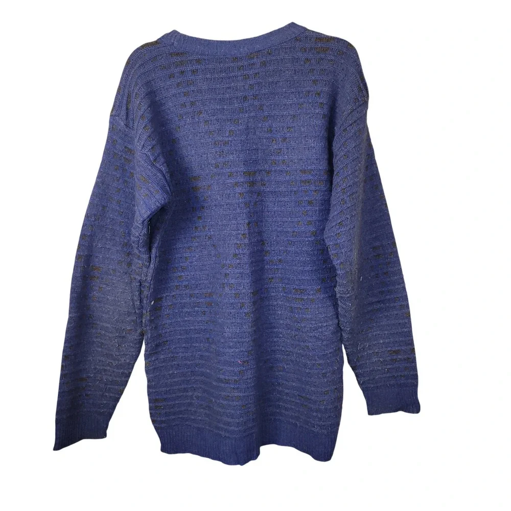 Vintage Forum Made in Italy Blue Wool Blend Geometric Textured Sweater Mens S